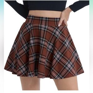 DJT Women's Basic Casual Stretchy Flared Pleated Mini Skater Skirt with Shorts